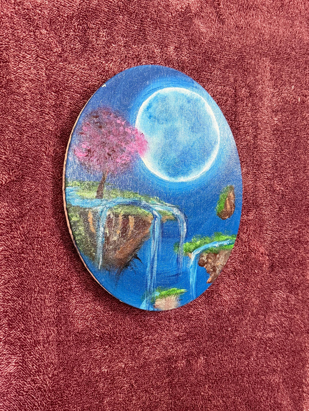 Whimsical Outer Space Floating Falls Painting – Cosmic Landscape Art