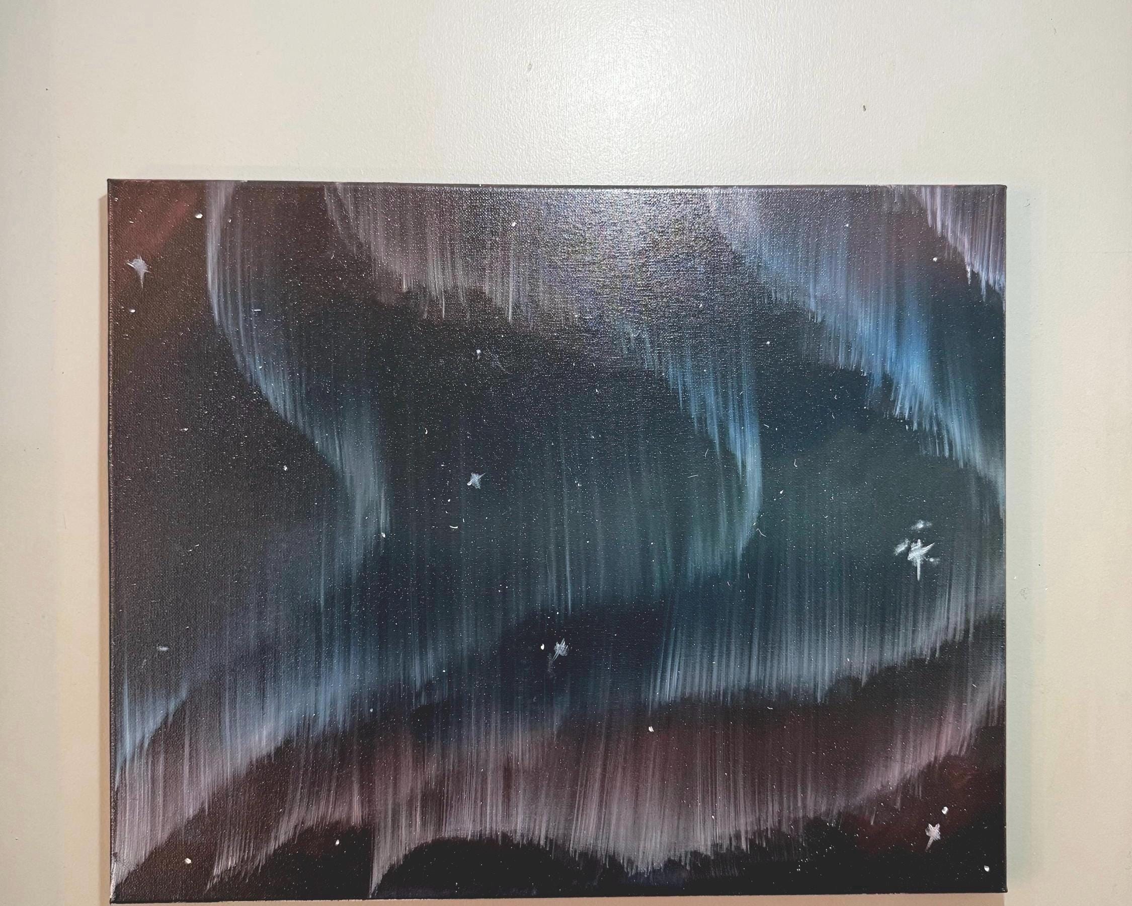 Hand-Painted Aurora Borealis Canvas Art – Ethereal Night Sky Painting
