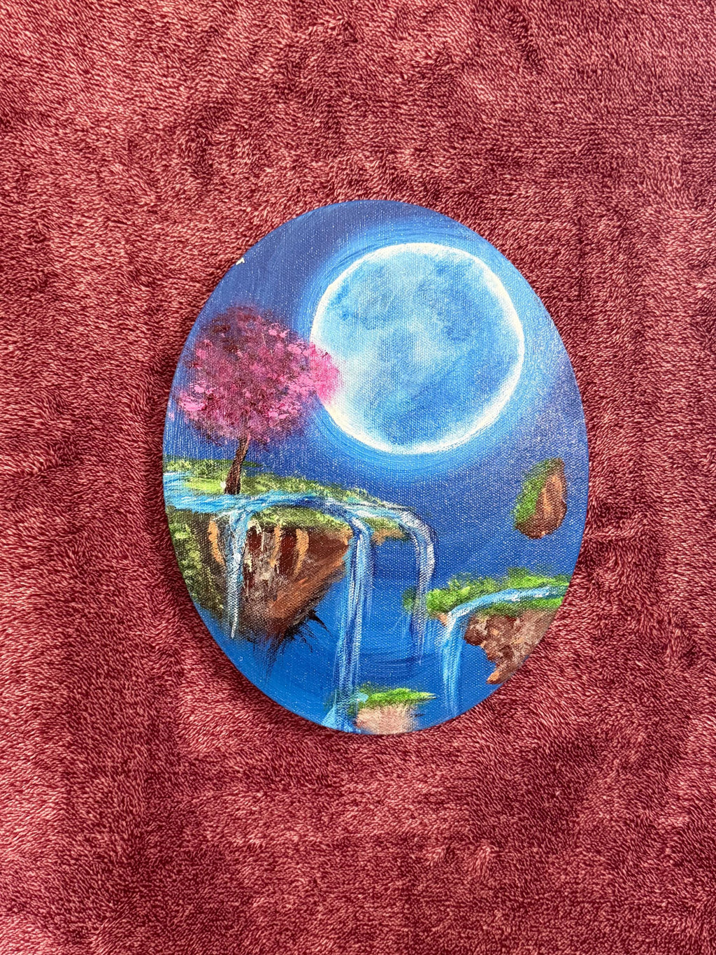 Whimsical Outer Space Floating Falls Painting – Cosmic Landscape Art