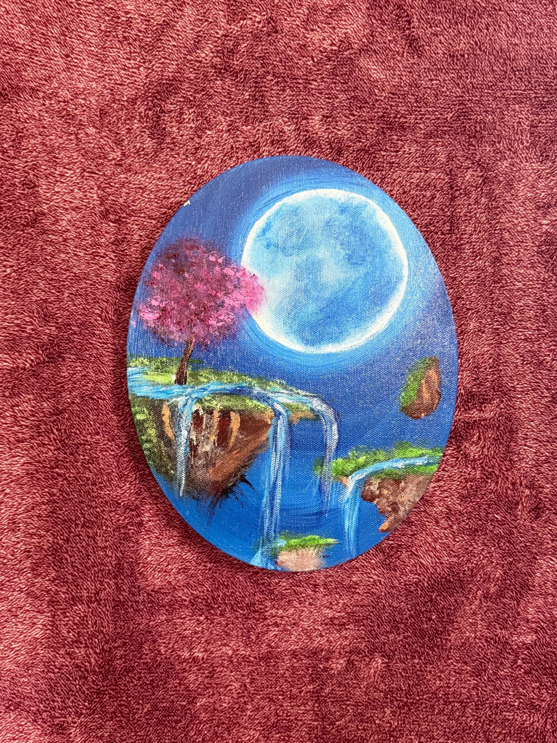 Whimsical Outer Space Floating Falls Painting – Cosmic Landscape Art