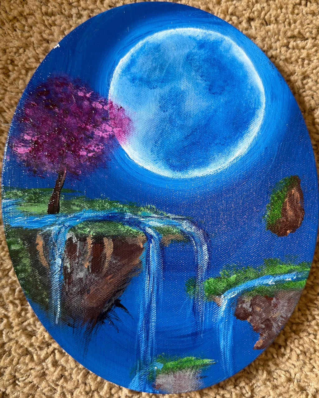 Whimsical Outer Space Floating Falls Painting – Cosmic Landscape Art
