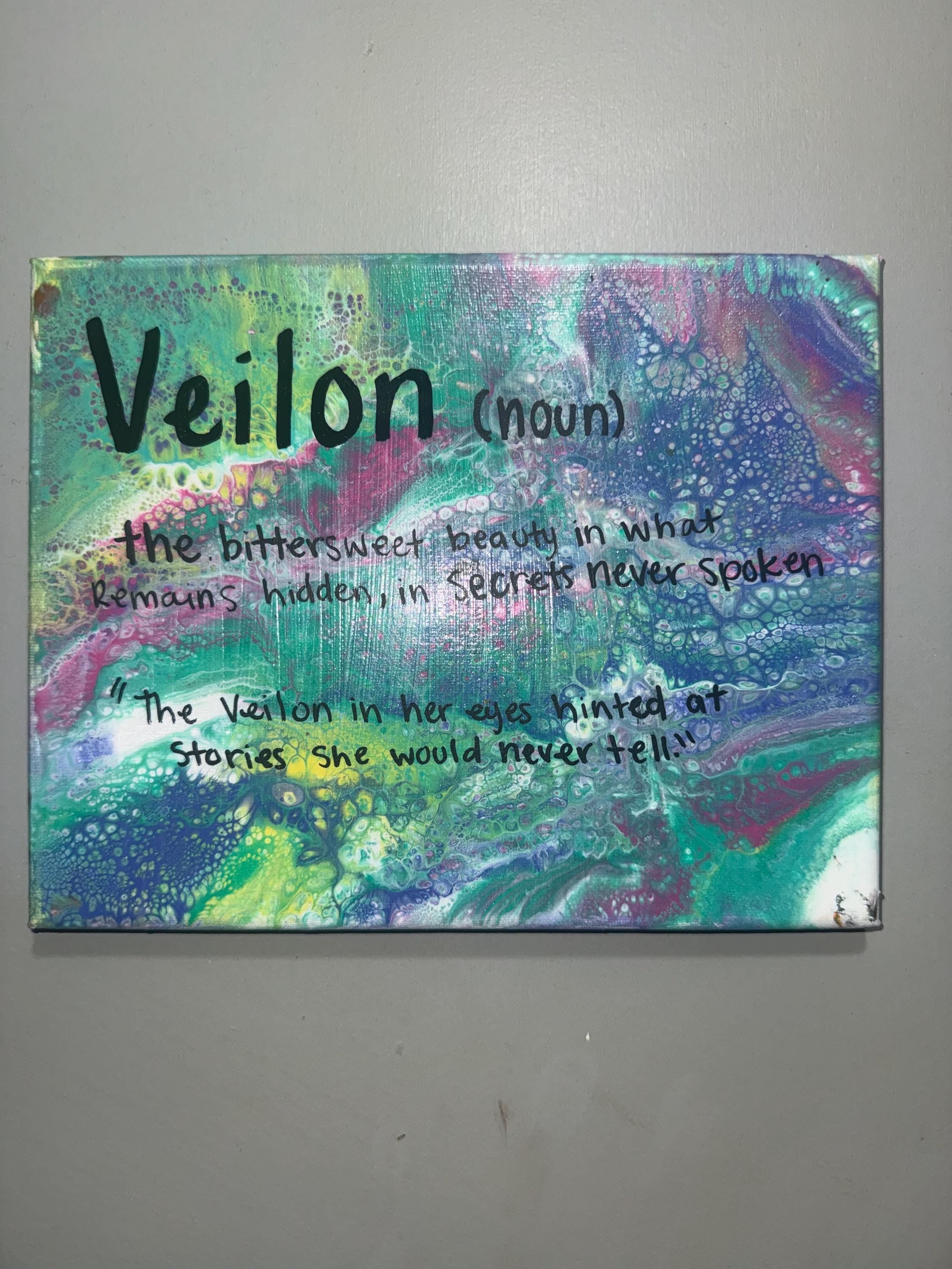 Veilon (Noun) Abstract Fluid Art Canvas Print: Bittersweet Beauty Secrets Never Spoken