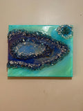 Textured Ocean Geode Artwork with Crushed Glass and Crystals