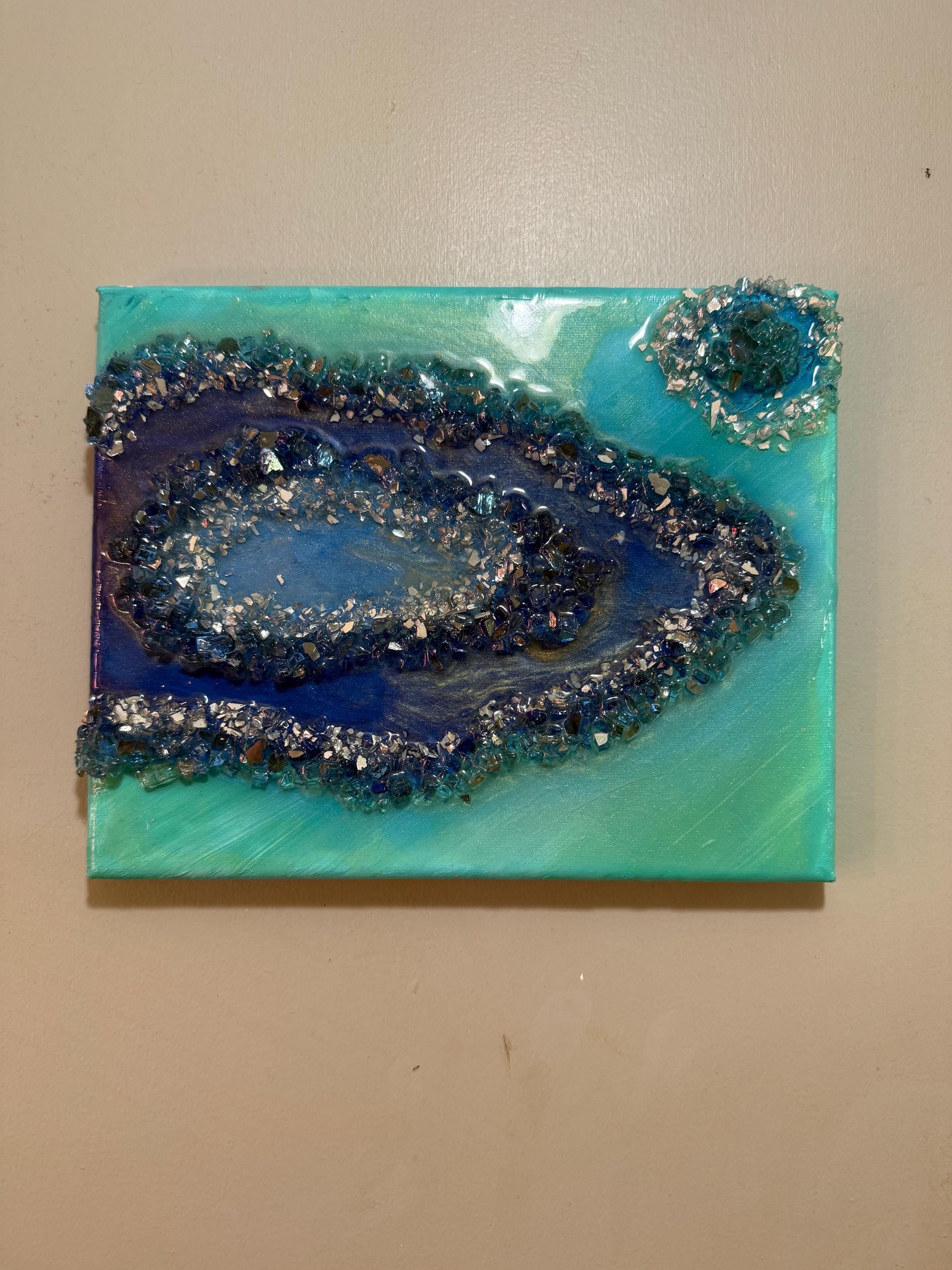 Textured Ocean Geode Artwork with Crushed Glass and Crystals