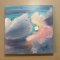 Original Hand-Painted Cloudscape: Ethereal Sky, Birds, Sunset Colors – Peaceful Wall Art
