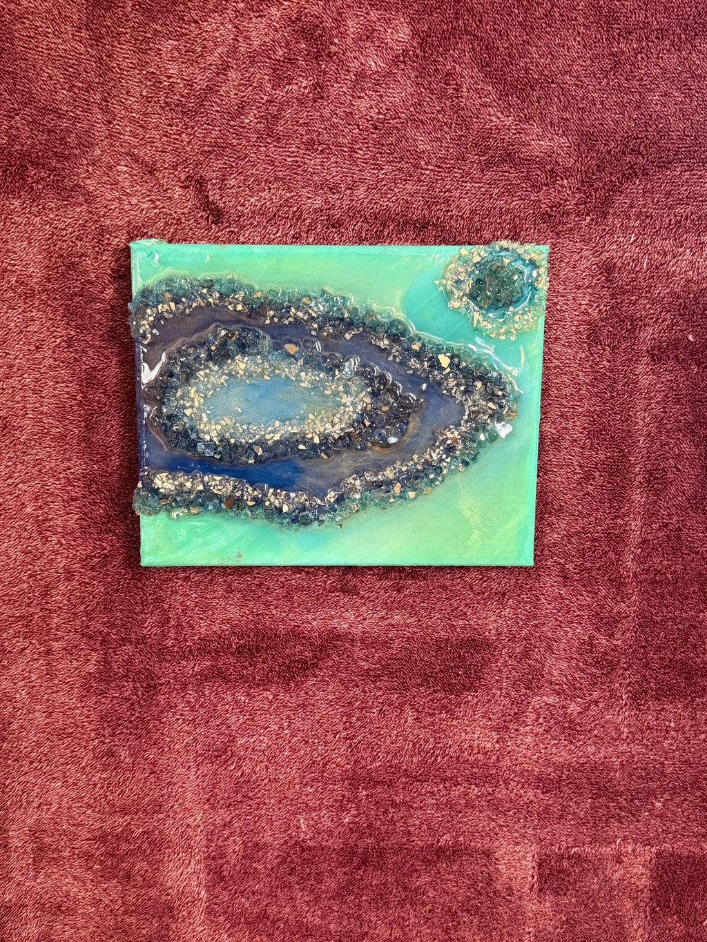 Textured Ocean Geode Artwork with Crushed Glass and Crystals