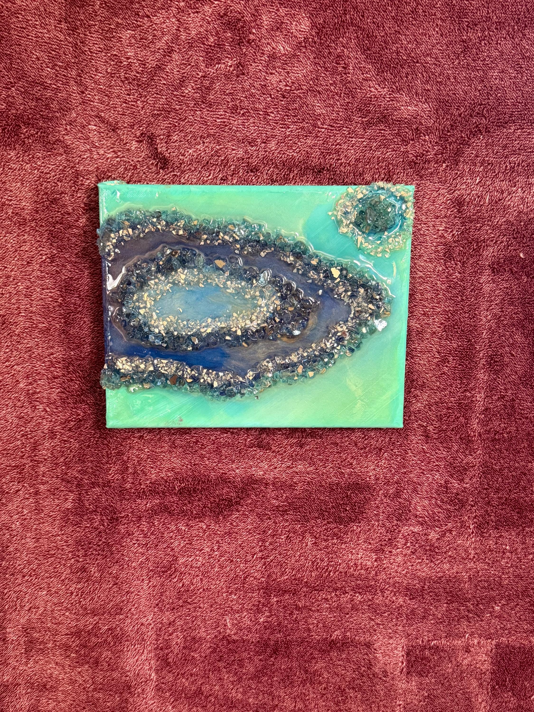 Textured Ocean Geode Artwork with Crushed Glass and Crystals